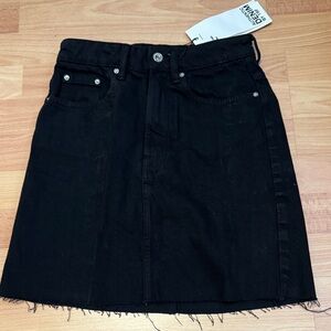 Zara Black Denim Mini Skirt with Frayed Hem